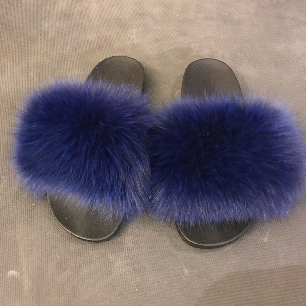 Fox fur slide blue